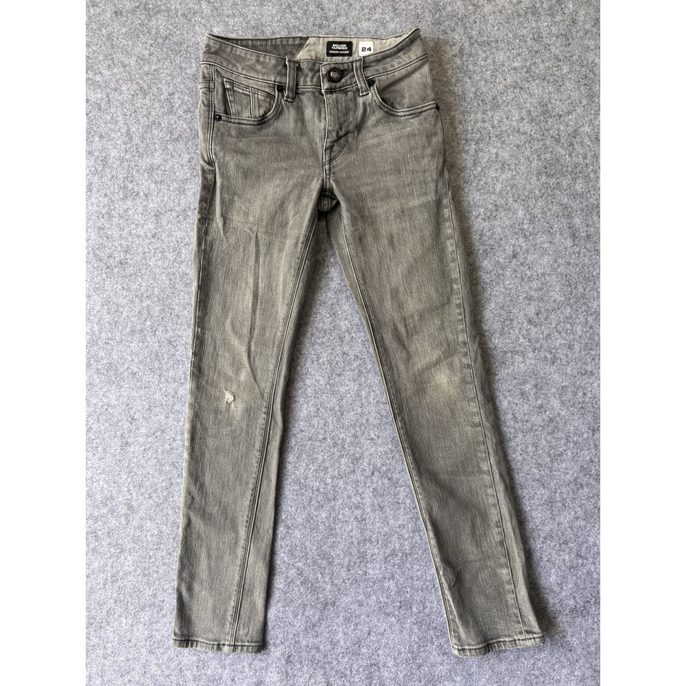 Volcom Solver Tapered Modern Tapered Jeans 24 Grey Distressed Denim